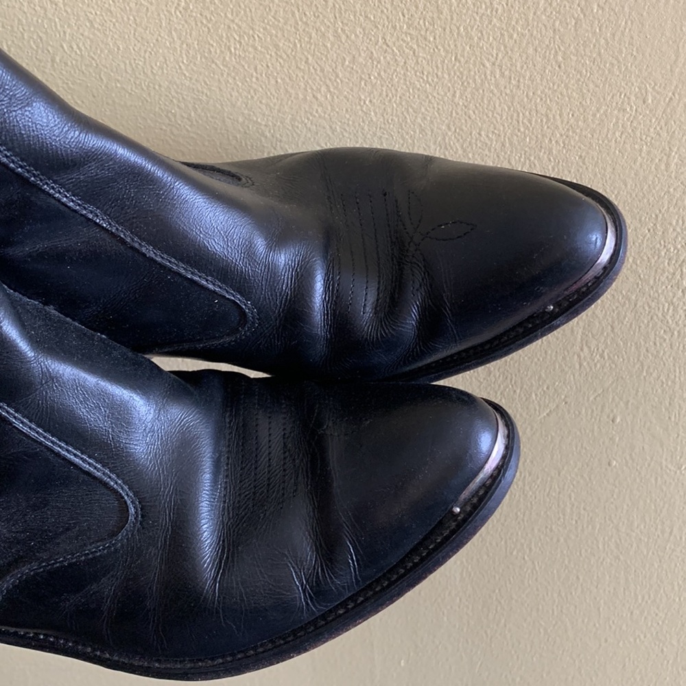 Vintage Leather Cowboy Boots with Metal Tip - Picture 3 of 5